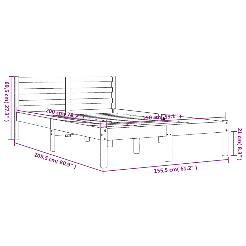 vidaXL Posteljni okvir brez vzmetnice vošč. rjav 150x200 cm borovina