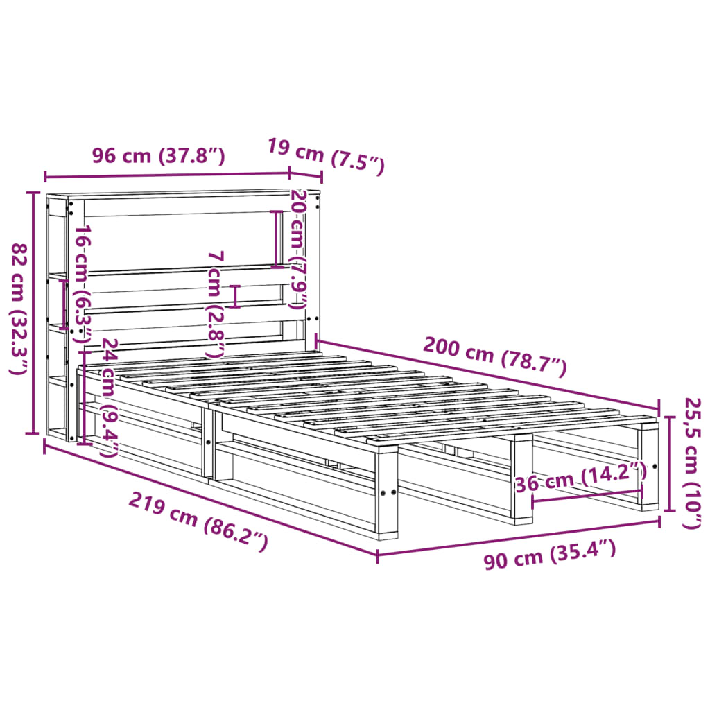 vidaXL Posteljni okvir brez vzmetnice bel 90x200 cm trdna borovina