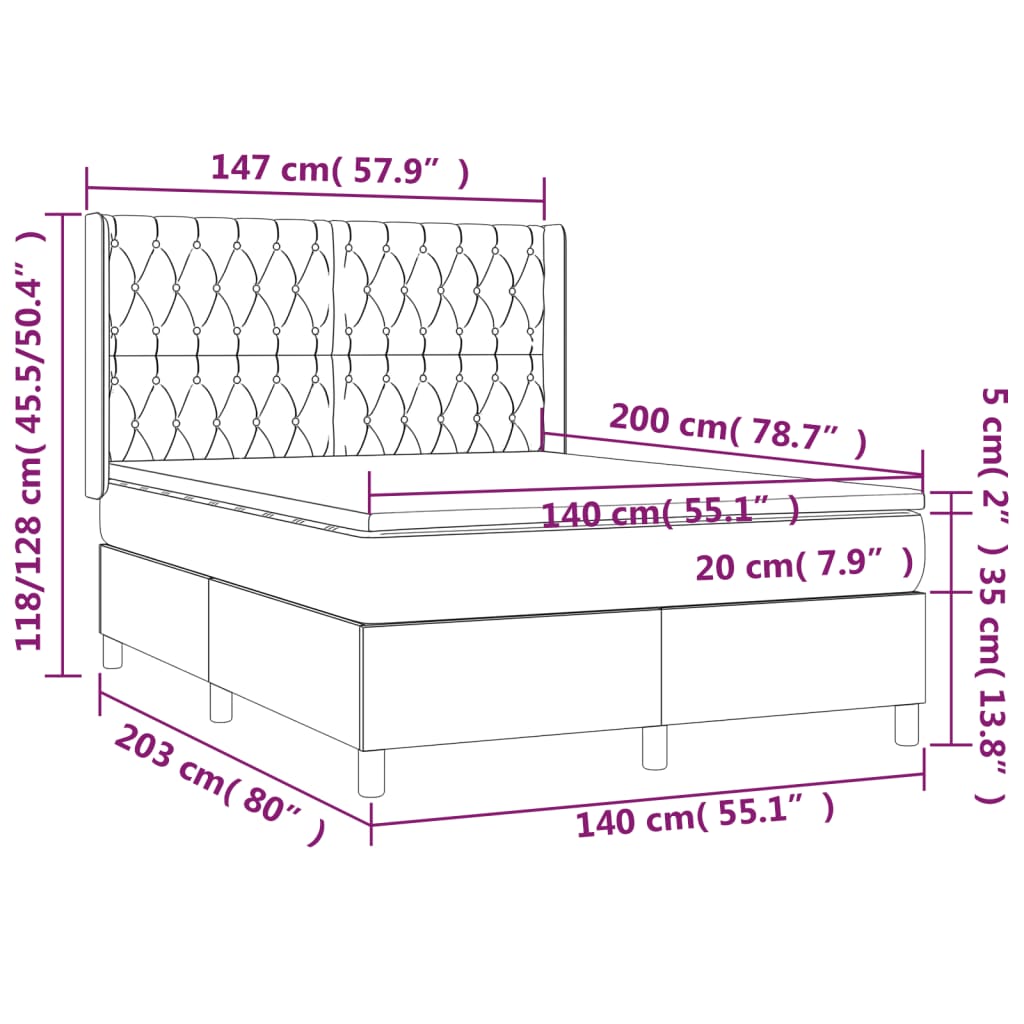 vidaXL Box spring postelja z vzmetnico LED črna 140x200 cm blago