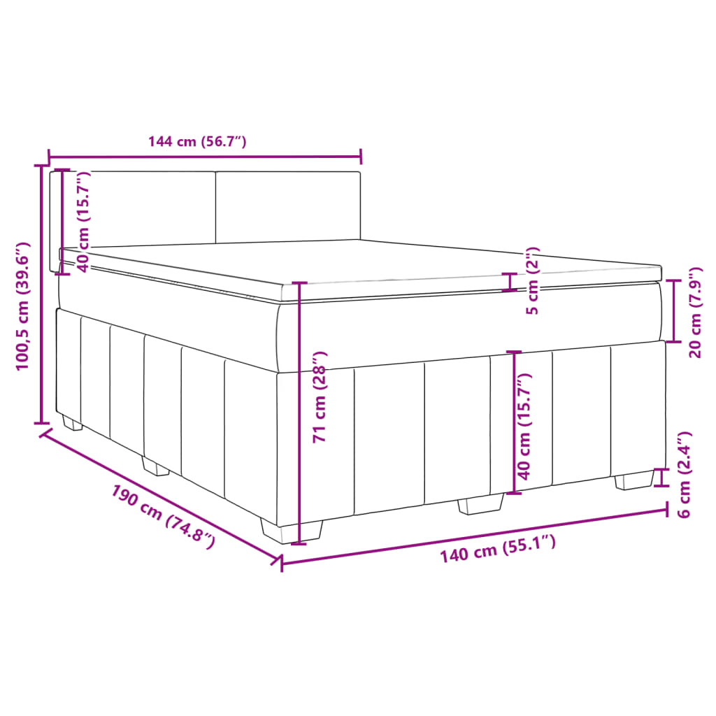 vidaXL Box spring postelja z vzmetnico krem 140x190 cm blago