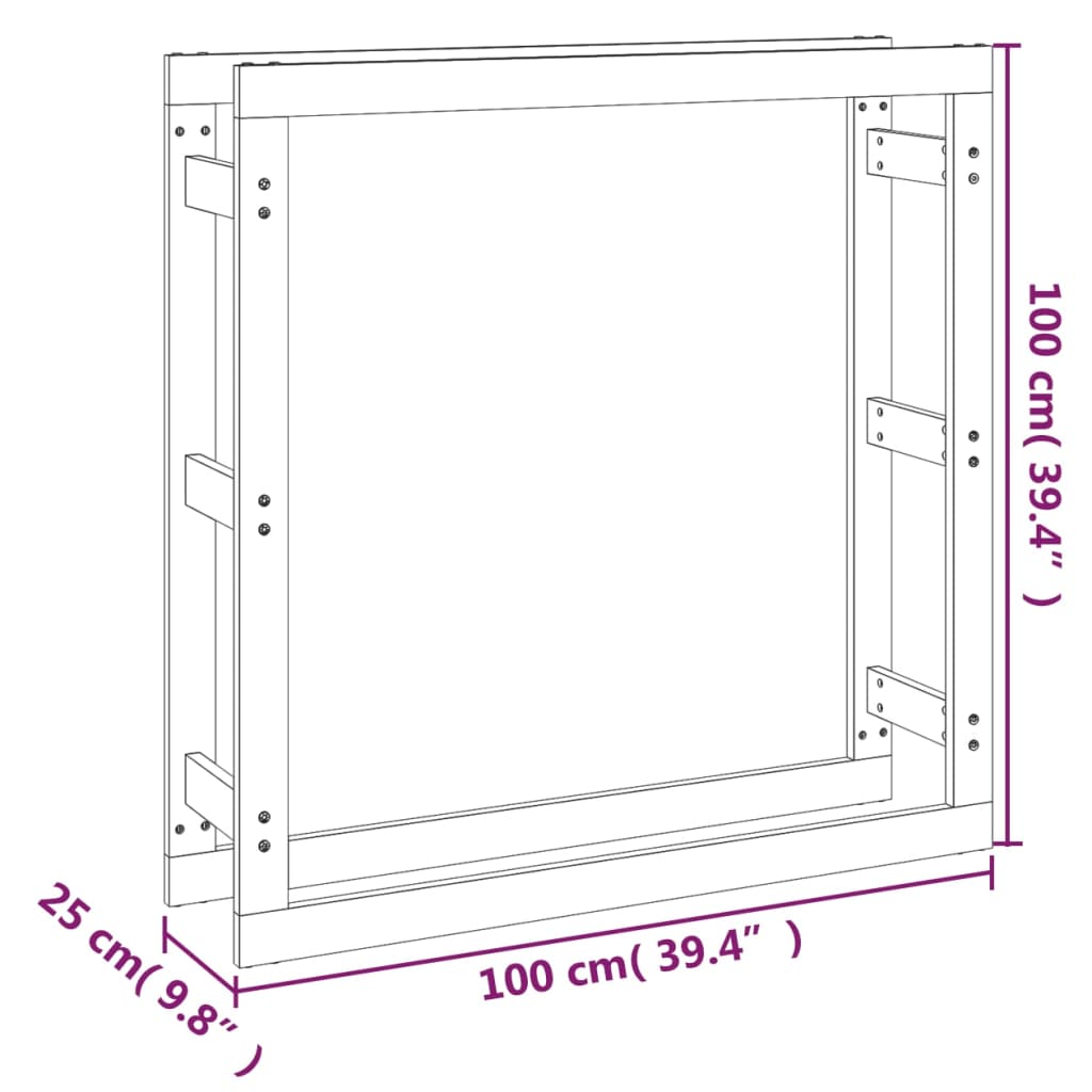  vidaXL Stojalo za drva črno 100x25x100 cm trdna borovina