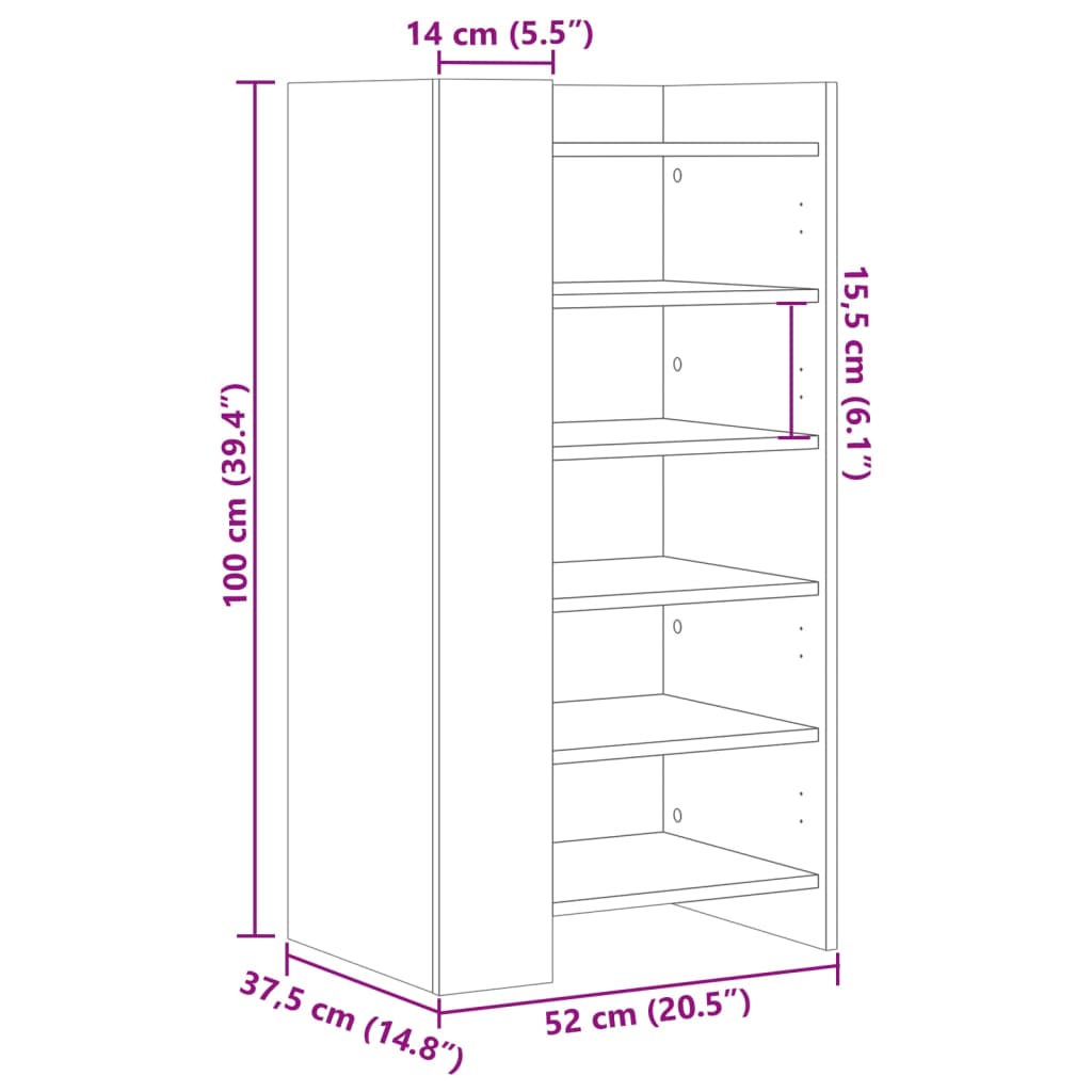 vidaXL Omarica za čevlje rjavi hrast 52x37,5x100 cm inženirski les