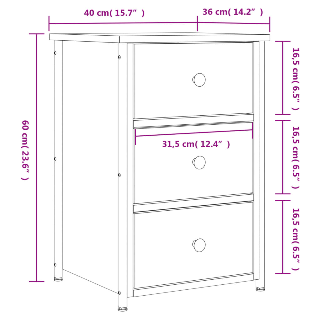 vidaXL Nočna omarica 2 kosa črna 40x36x60 cm inženirski les