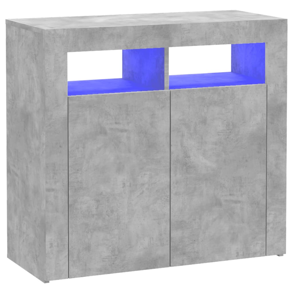 vidaXL Komoda z LED lučkami betonsko siva 80x35x75 cm