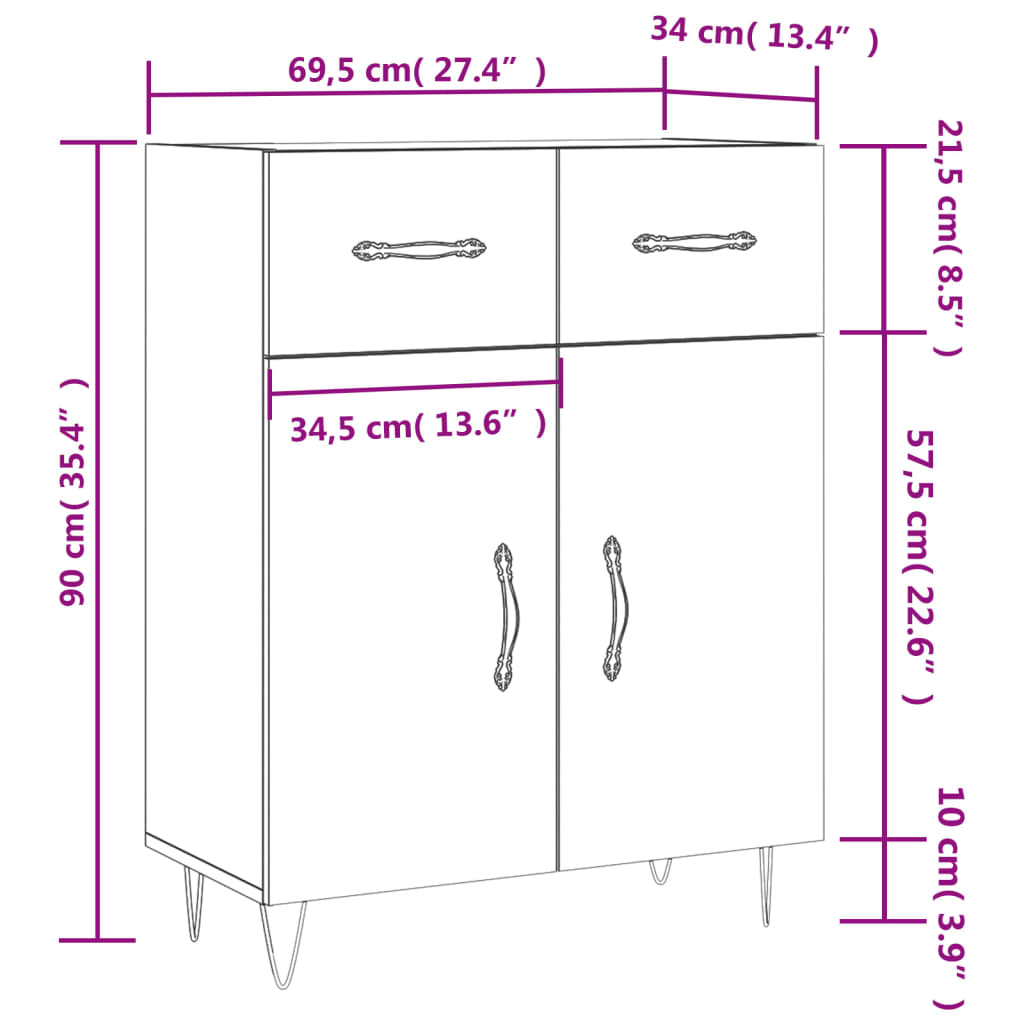 vidaXL Komoda sonoma hrast 69,5x34x90 cm inženirski les