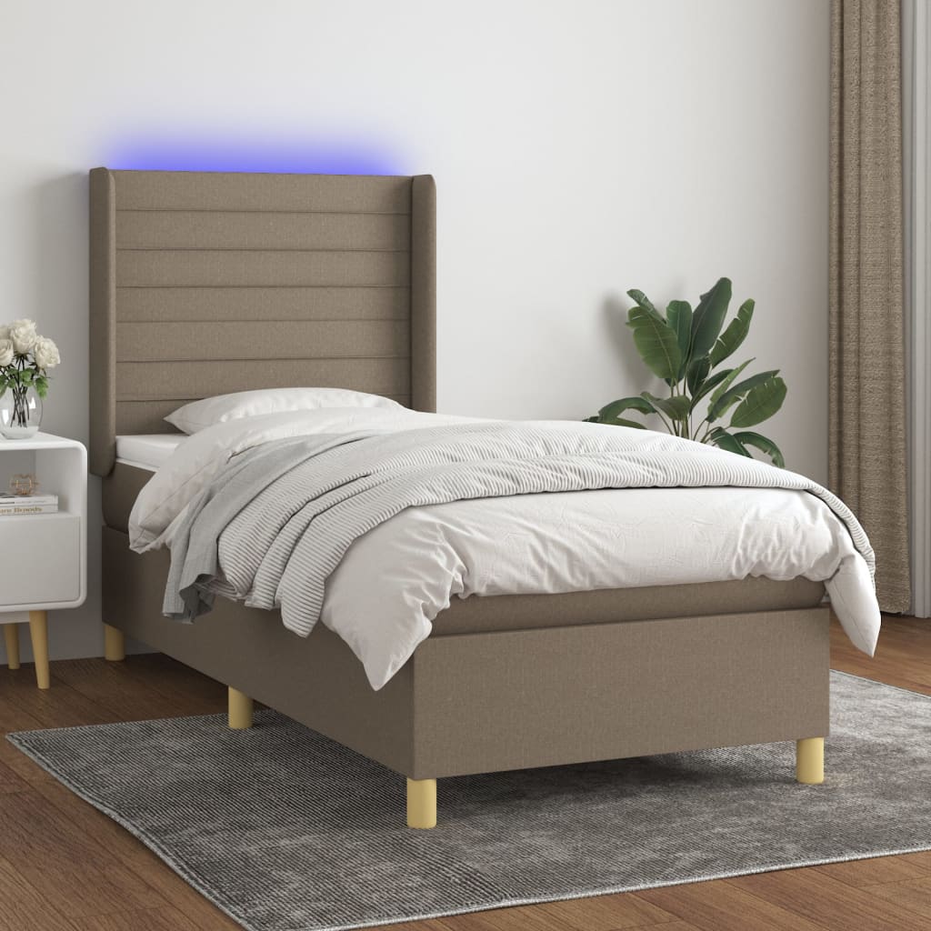 vidaXL Box spring postelja z vzmetnico LED taupe 100x200 cm blago