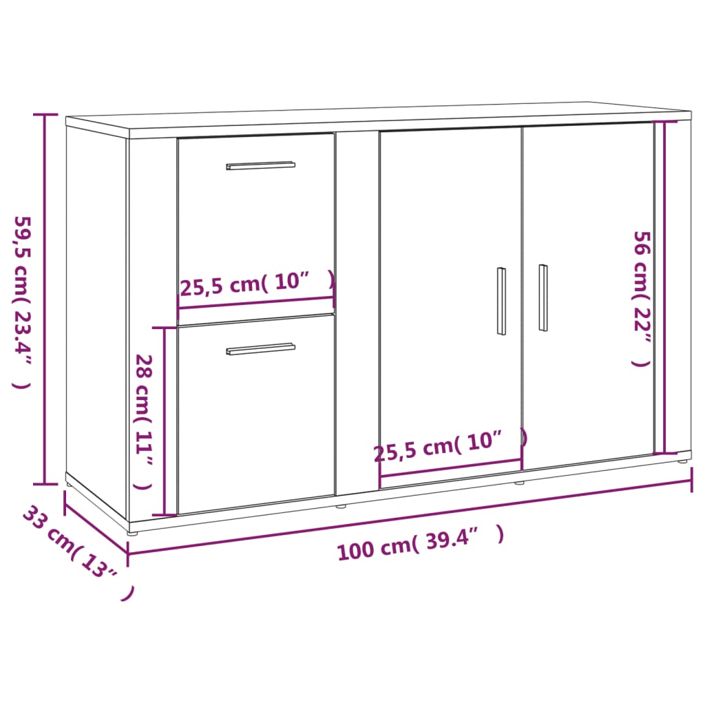 vidaXL Komoda sonoma hrast 100x33x59,5 cm inženirski les