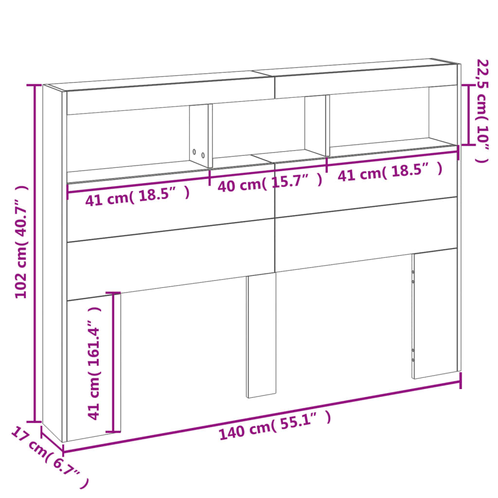 vidaXL Omarica za vzglavje postelje LED sonoma hrast 140x17x102 cm