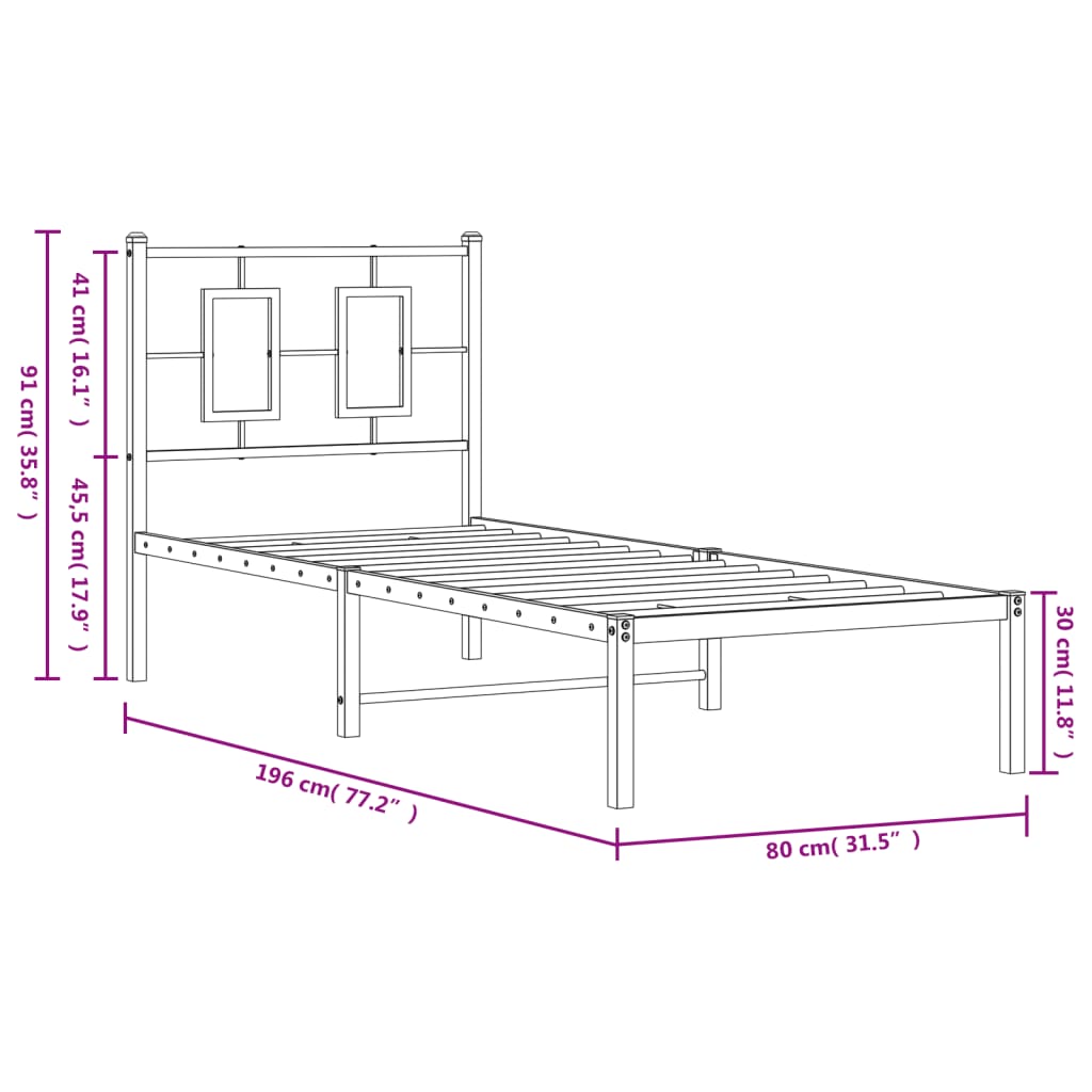 vidaXL Kovinski posteljni okvir brez vzmetnice z vzglavjem 75x190 cm