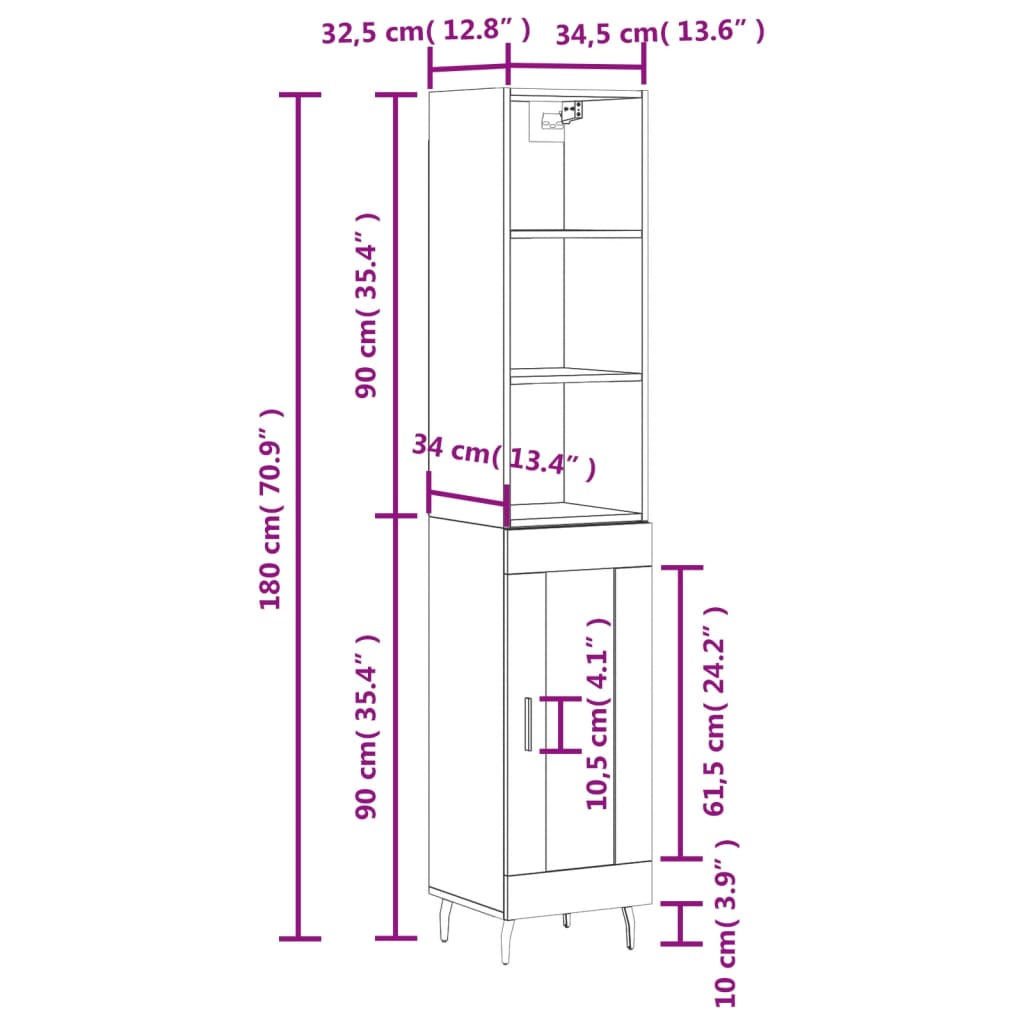 vidaXL Visoka omara siva sonoma 34,5x34x180 cm inženirski les