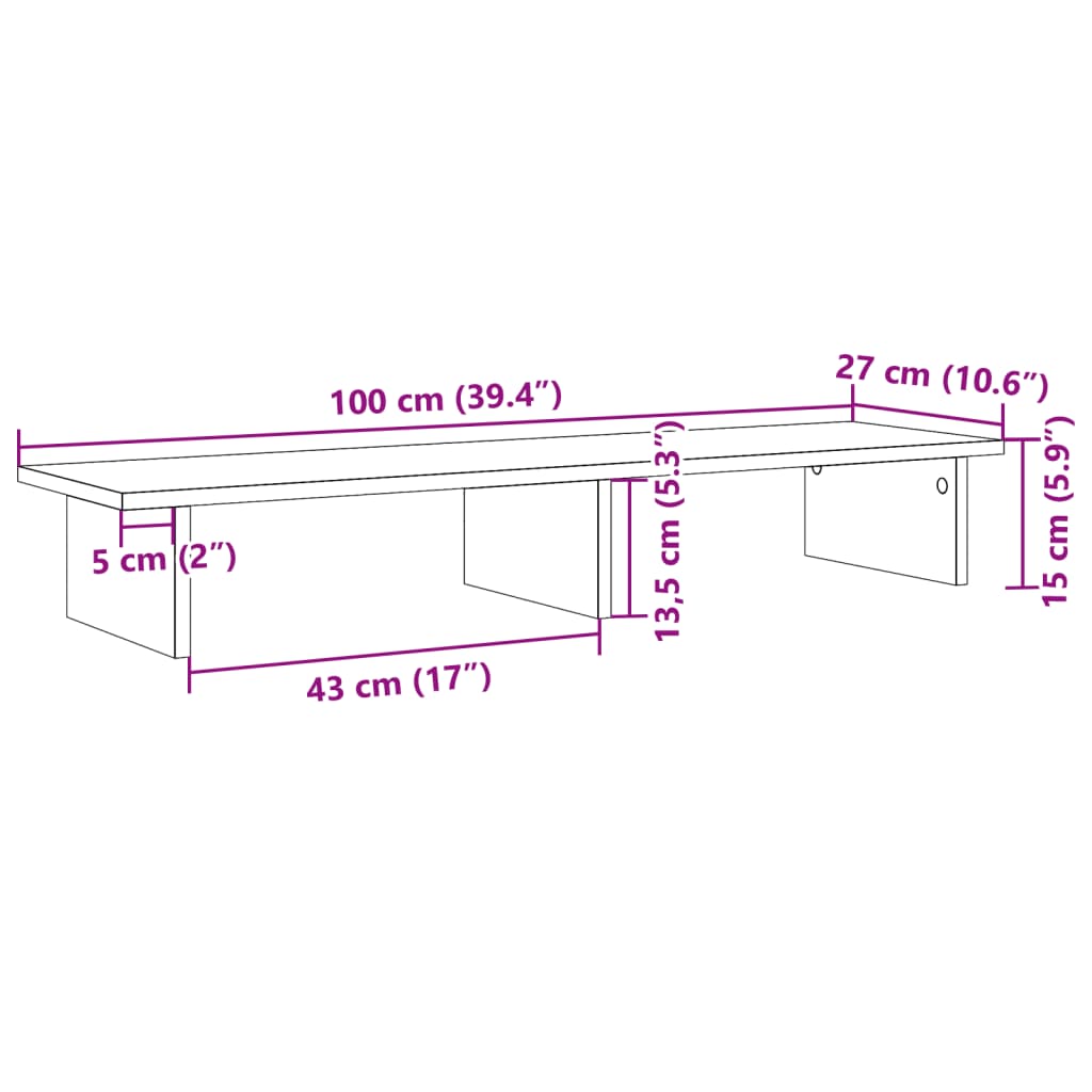 vidaXL Stojalo za monitor rjavi hrast 100x27x15 cm inženirski les