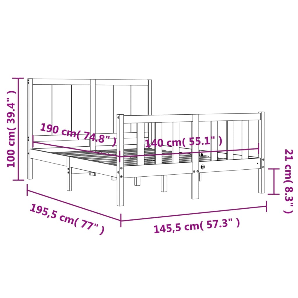 vidaXL Posteljni okvir brez vzmetnice bel 140x190 cm trdna borovina