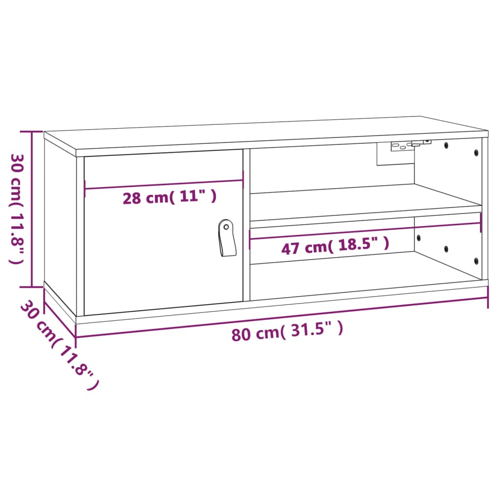 vidaXL Stenska omarica medeno rjava 80x30x30 cm trdna borovina