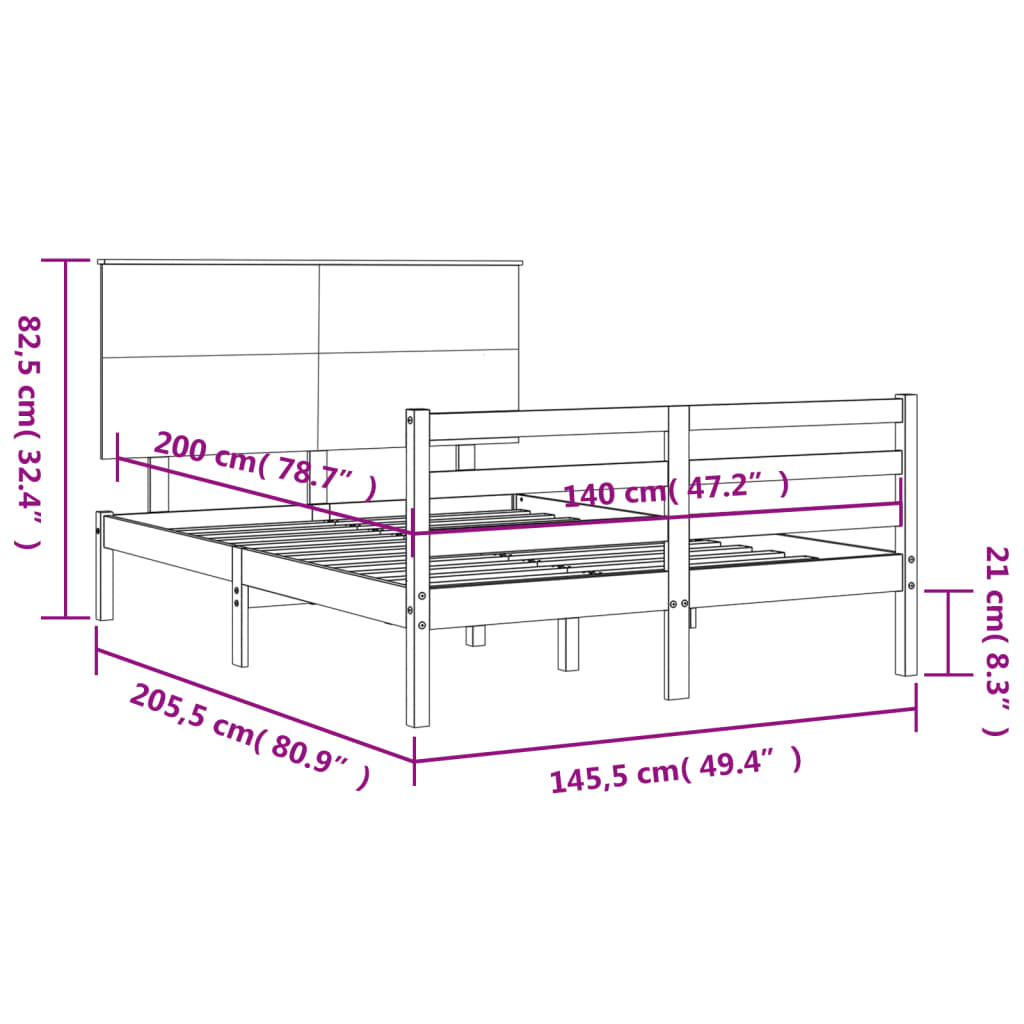 vidaXL Posteljni okvir z vzglavjem bel 140x200 cm trden les