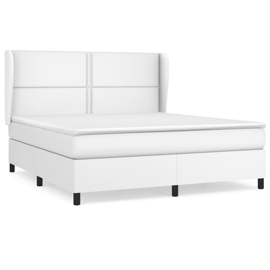 vidaXL Box spring postelja z vzmetnico bel 160x200 cm umetno usnje