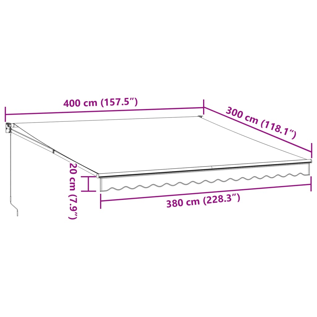 vidaXL Ročno zložljiva tenda rjava 400x300 cm