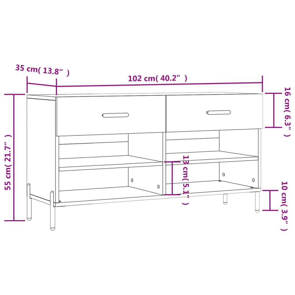 vidaXL Klop za čevlje sonoma hrast 102x35x55 cm inženirski les