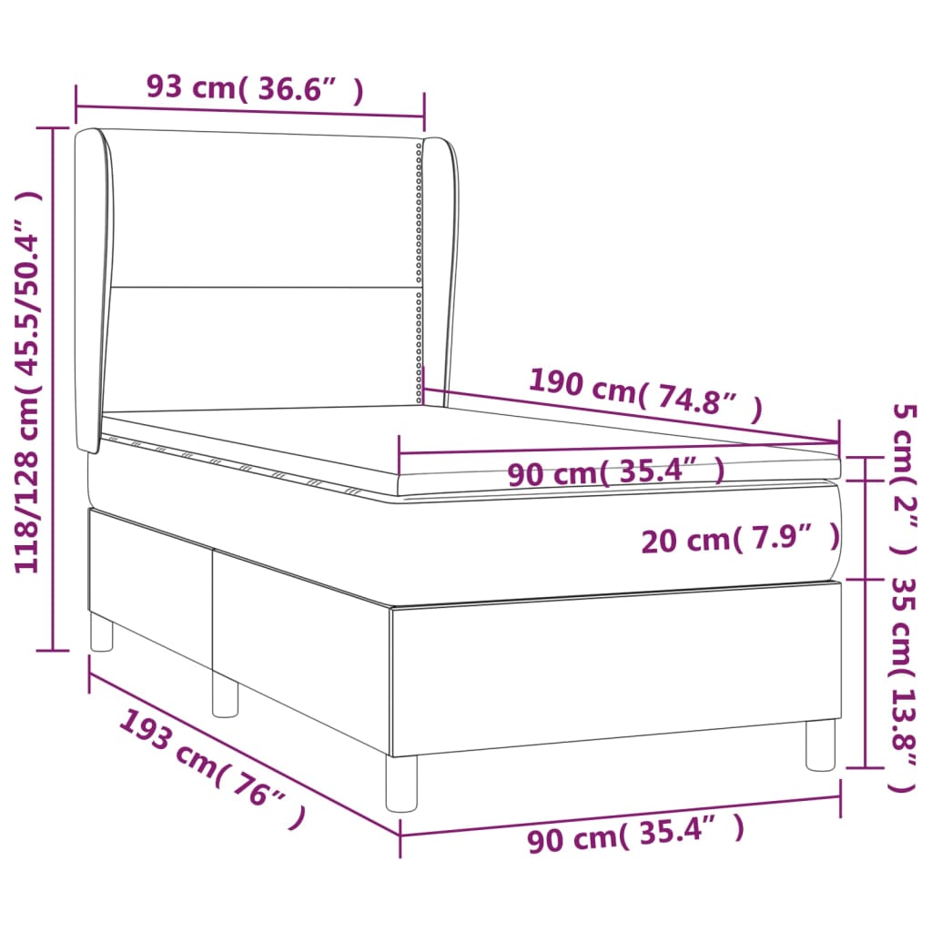 vidaXL Box spring postelja z vzmetnico roza 90x190 cm žamet