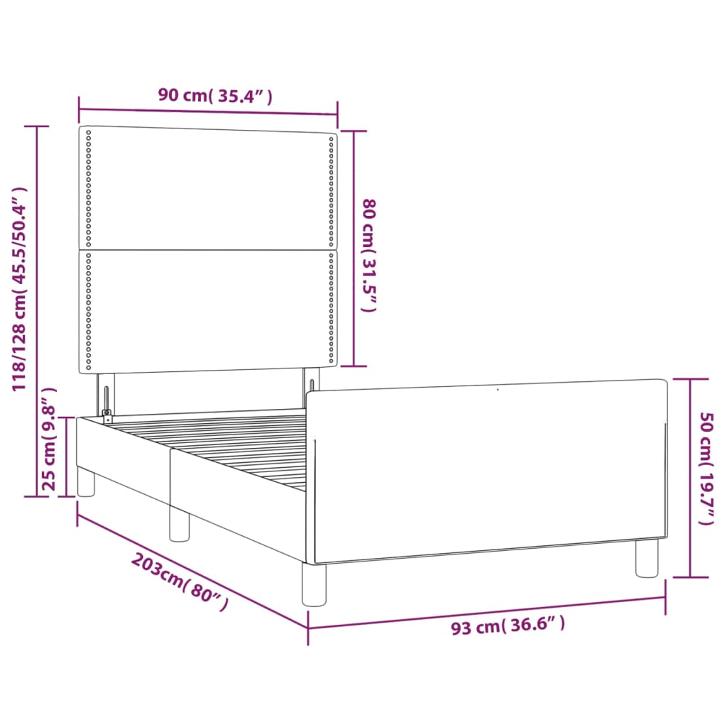 vidaXL Posteljni okvir z vzglavjem siv 90x200 cm umetno usnje