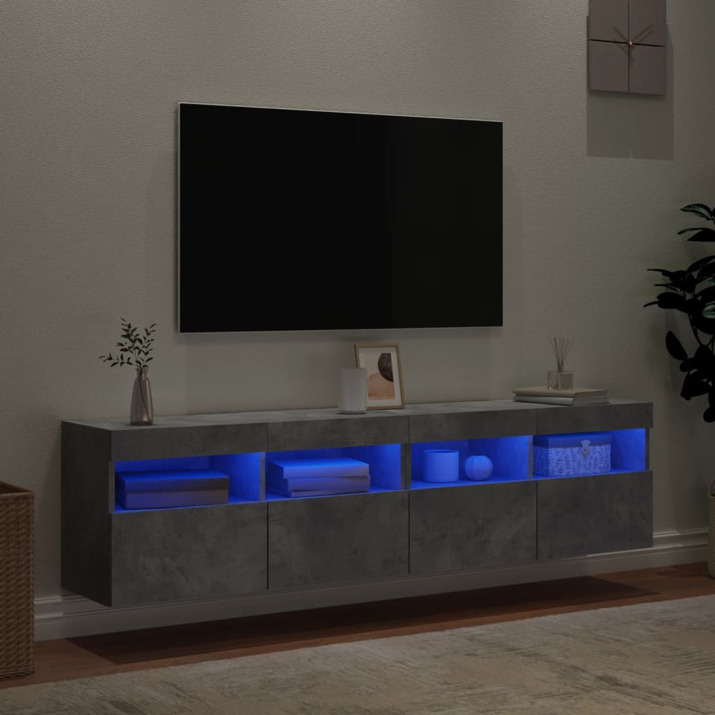 vidaXL Stenske TV omarice z LED 2 kosa betonsko siva 80x30x40 cm
