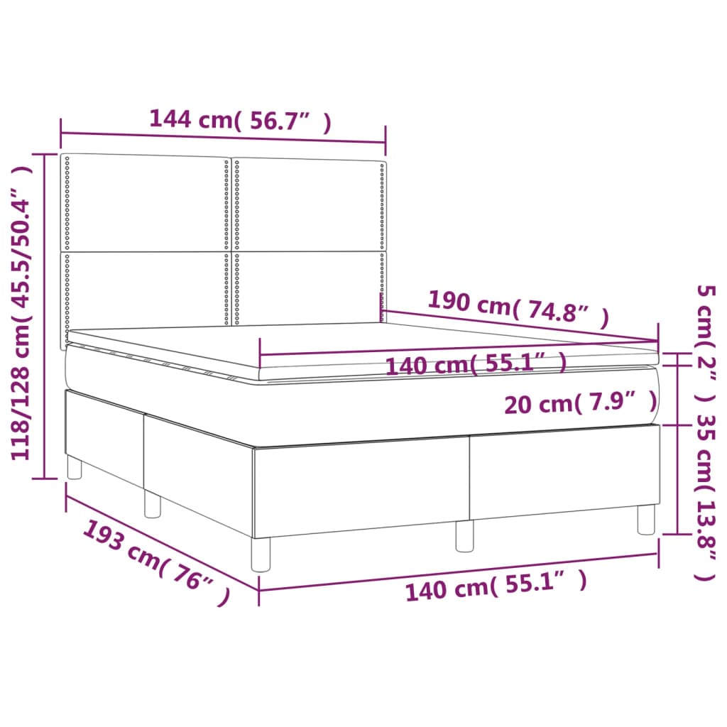 vidaXL Box spring postelja z vzmetnico temno modra 140x190cm žamet