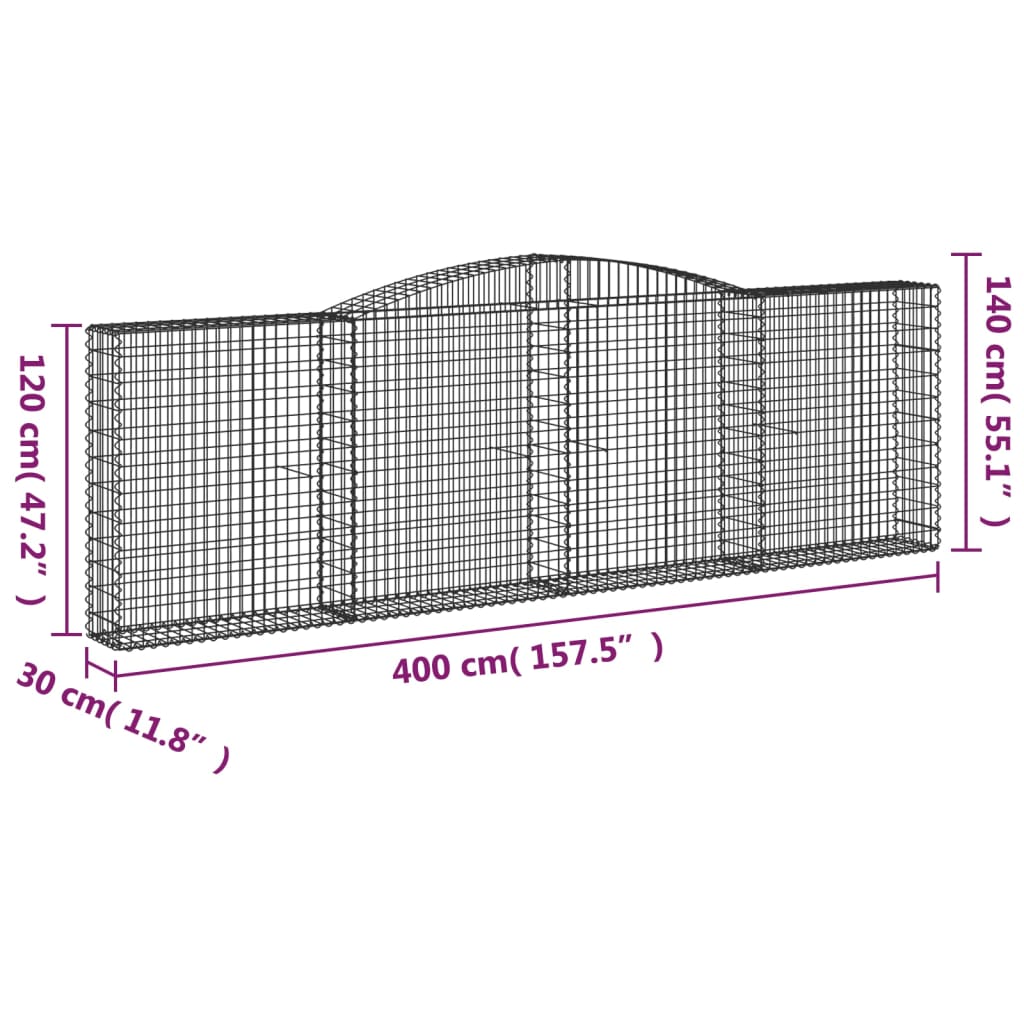 vidaXL Obokane gabion košare 5 kosov 400x30x120/140cm pocinkano železo