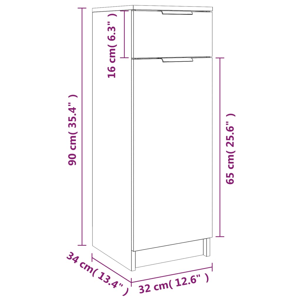 vidaXL Kopalniška omarica siva sonoma 32x34x90 cm konstruiran les