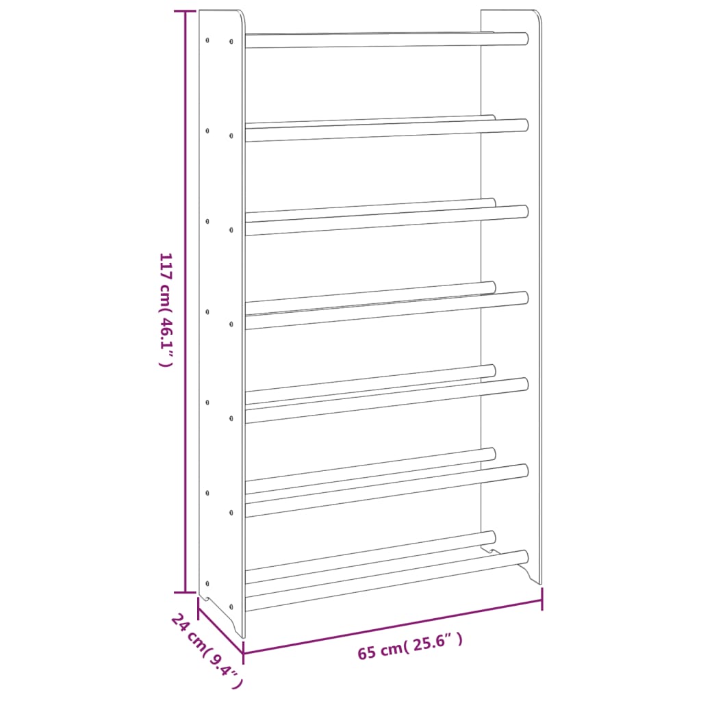 vidaXL Stojalo za čevlje rjavo 65x24x117 cm inženirski les