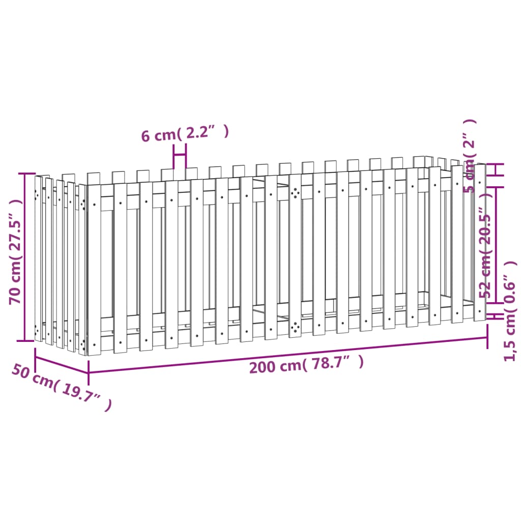 vidaXL Vrtna visoka greda z ograjico 200x50x70cm impregnirana borovina