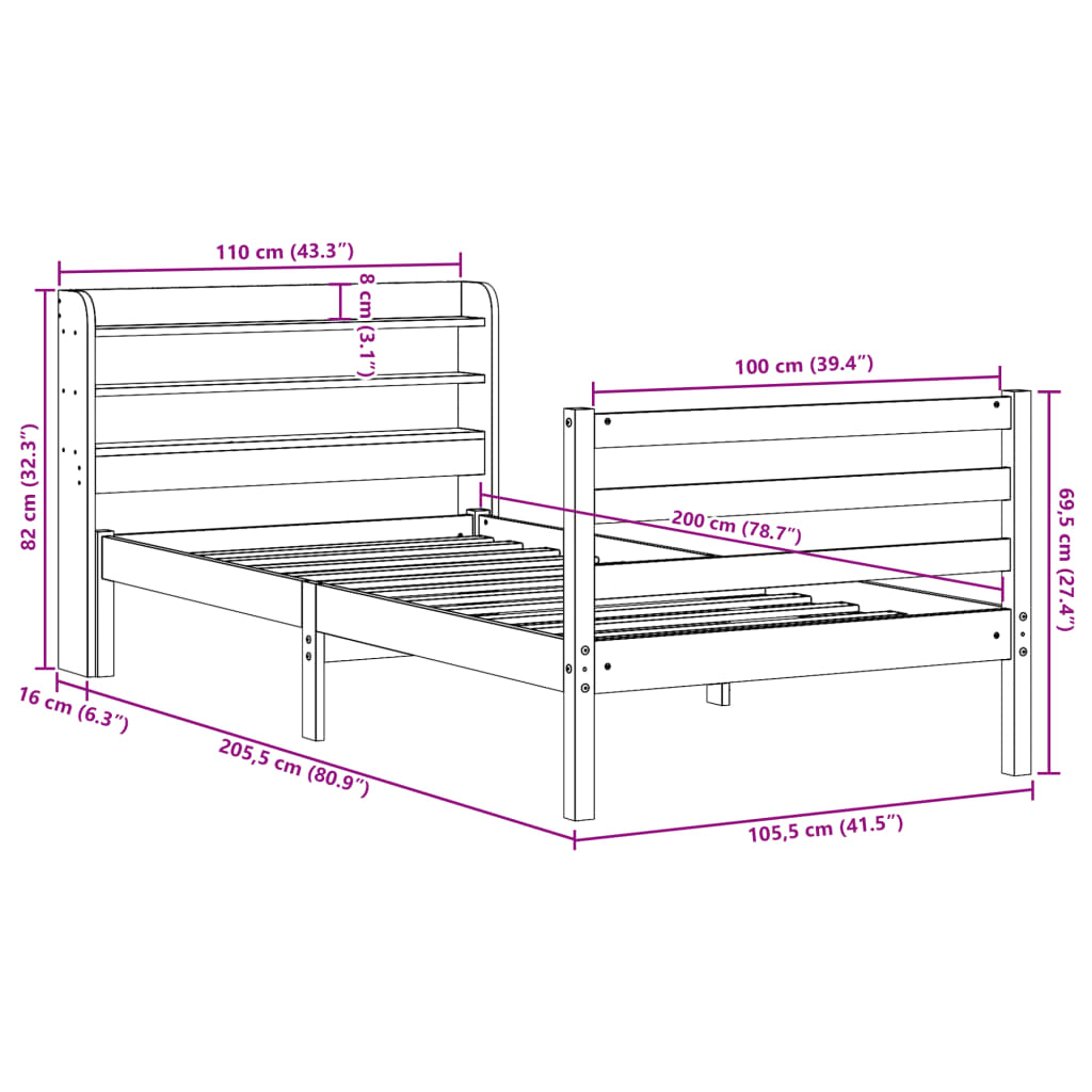 vidaXL Posteljni okvir z vzglavjem brez vzmetnice bel 100x200 cm