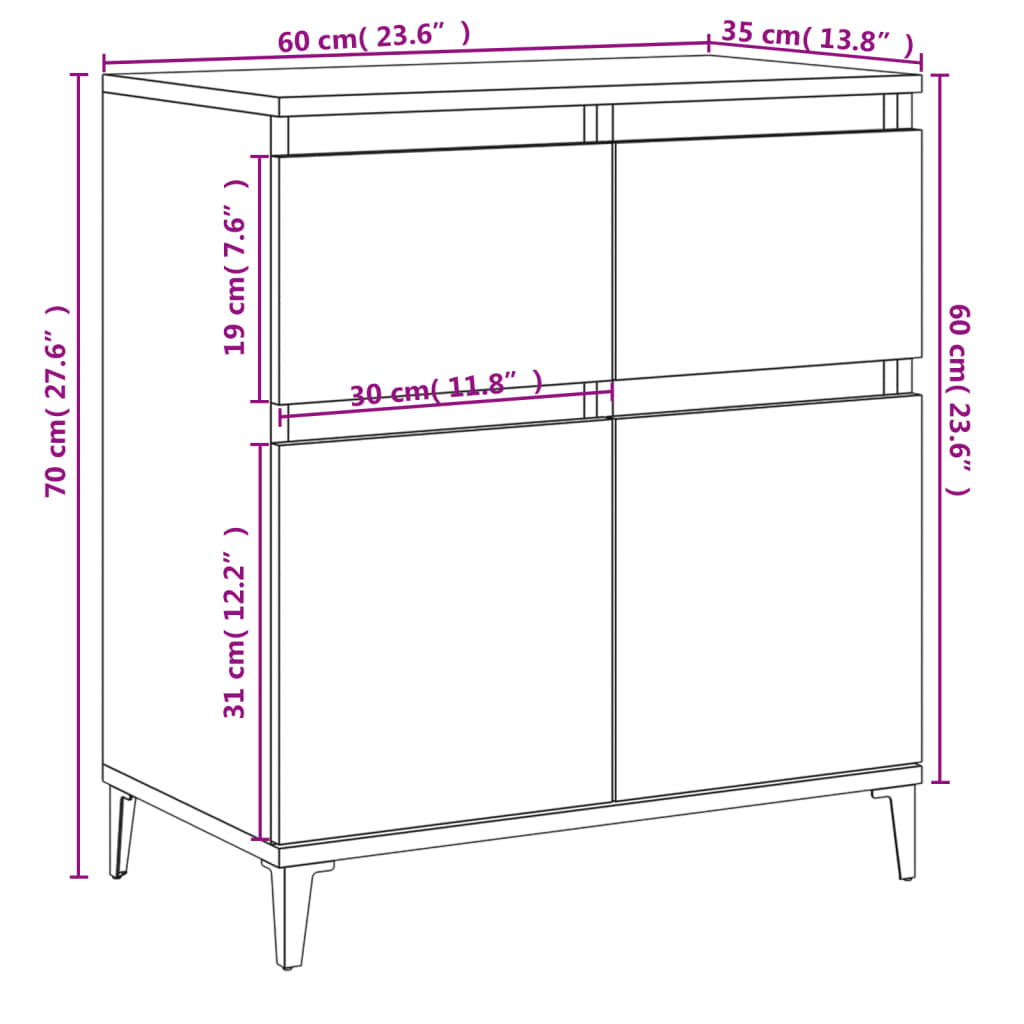 vidaXL Komoda bela 60x35x70 cm inženirski les