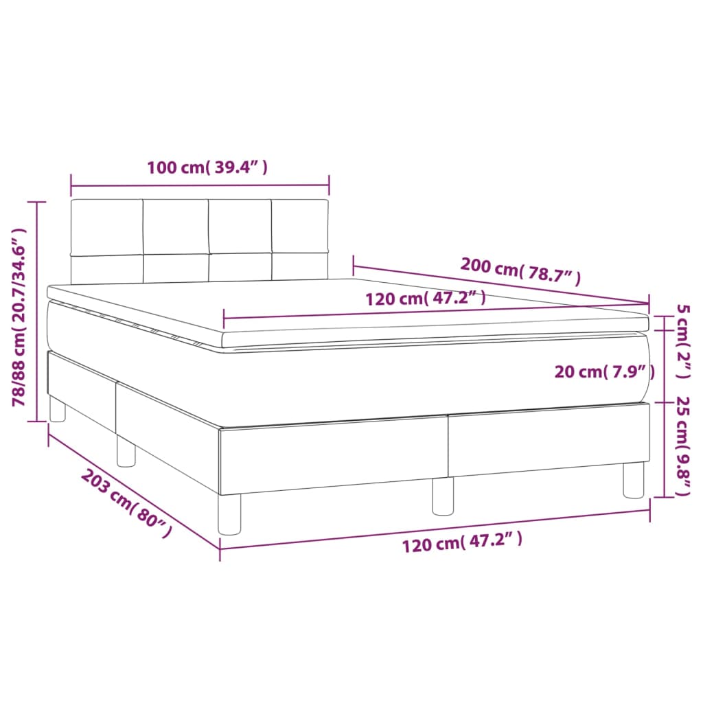 vidaXL Box spring postelja z vzmetnico moder 120x200 cm blago