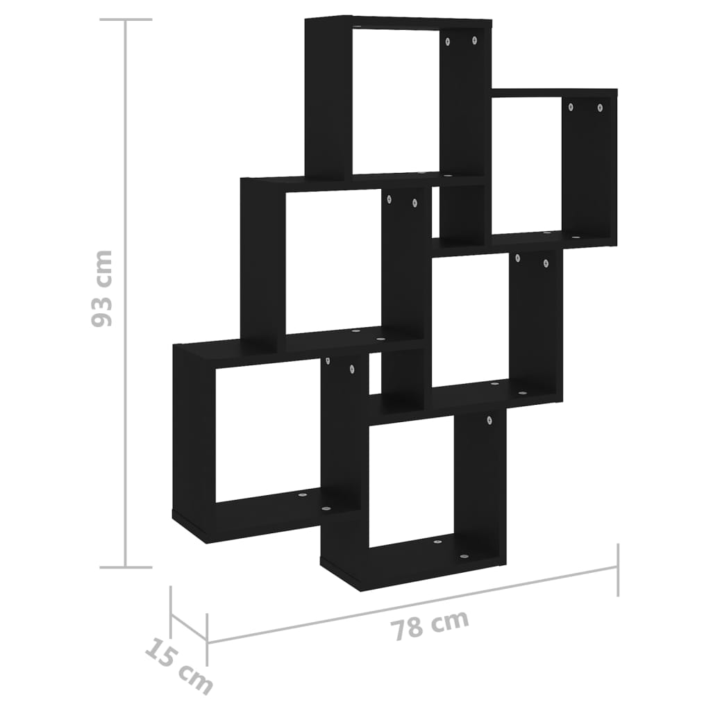 vidaXL Stenska polica kockasta črna 78x15x93 cm iverna plošča