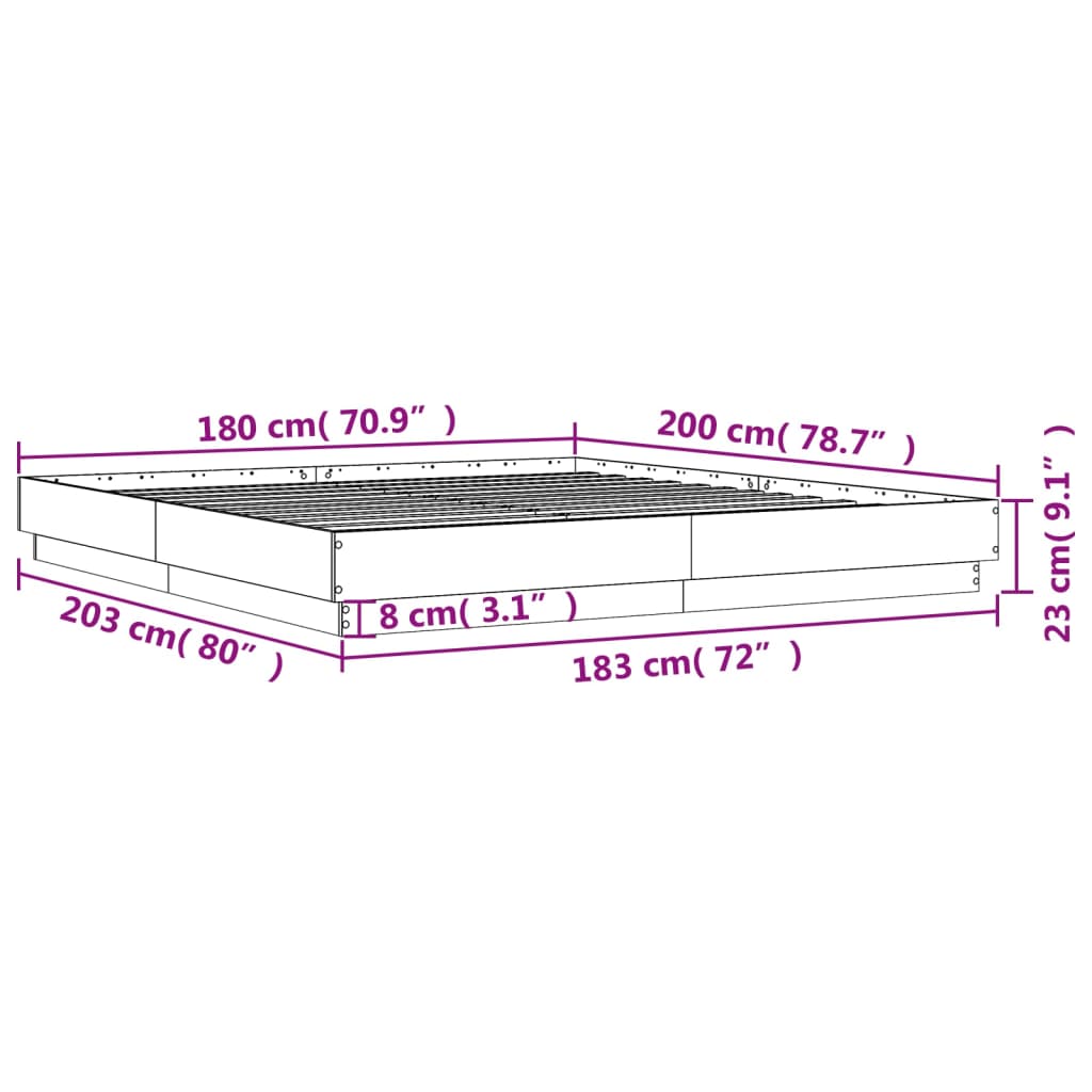 vidaXL Posteljni okvir rjav hrast 180x200 cm inženirski les