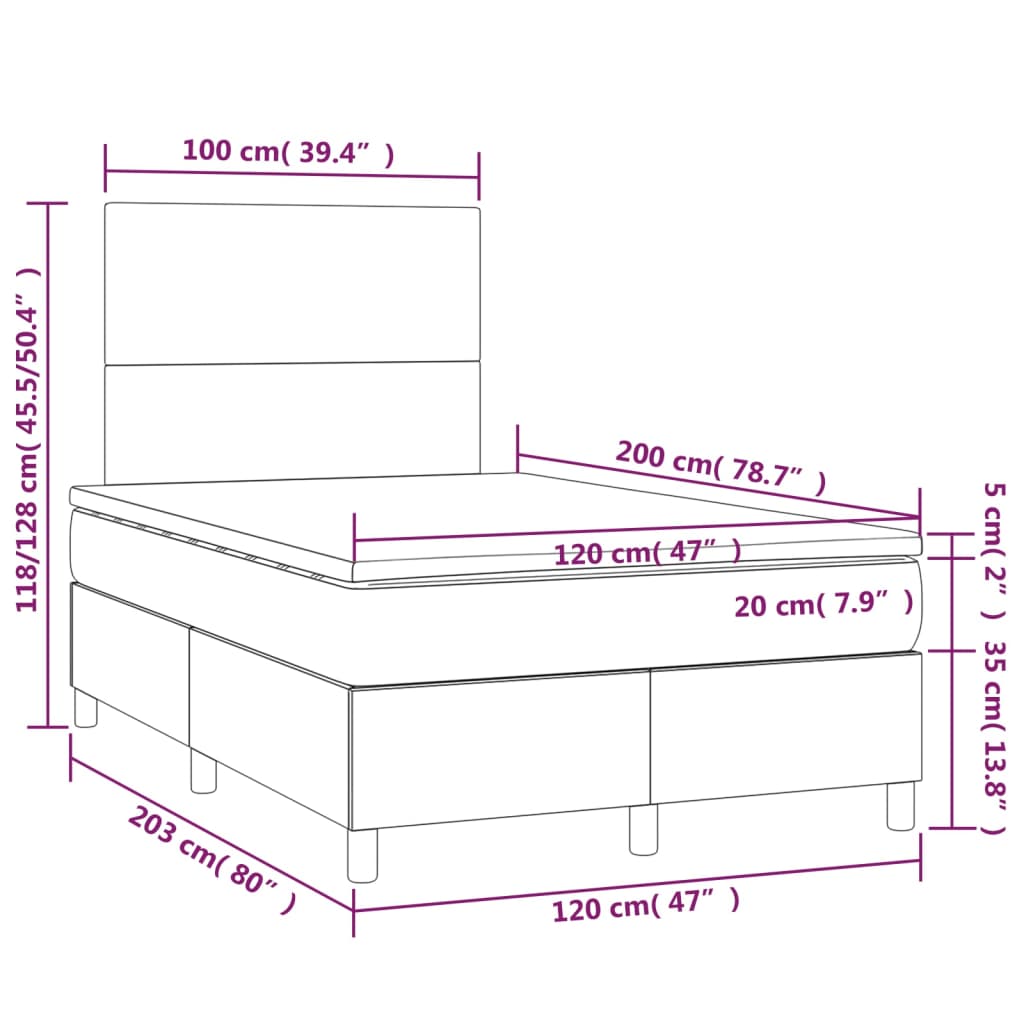 vidaXL Box spring postelja z vzmetnico siv 120x200 cm umetno usnje