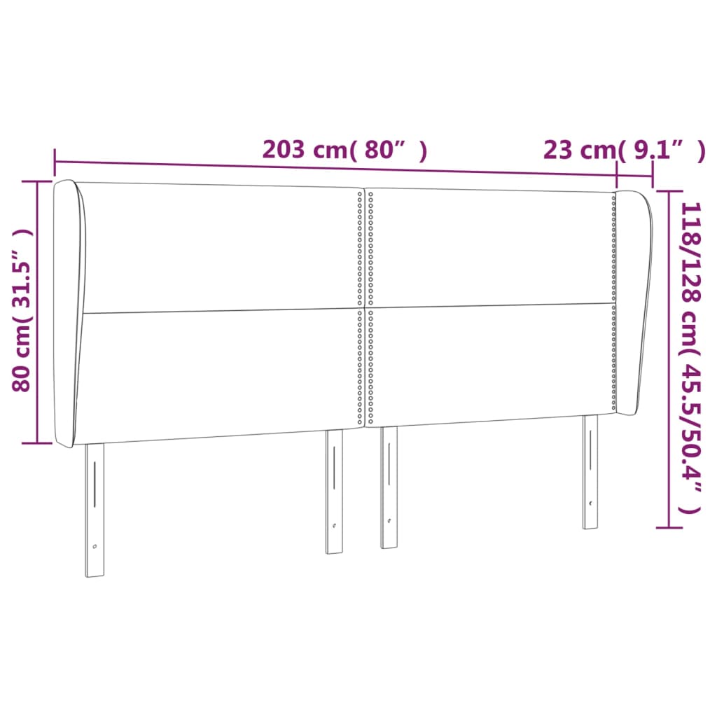 vidaXL Vzglavje z ušesi temno zeleno 203x23x118/128 cm žamet