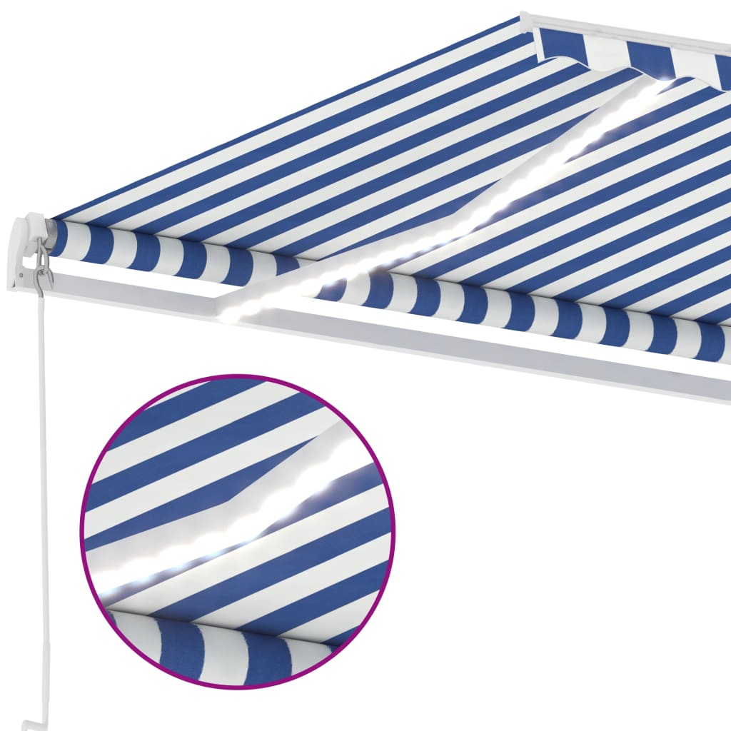 vidaXL Ročno zložljiva tenda z LED lučmi 400x350 cm modra in bela