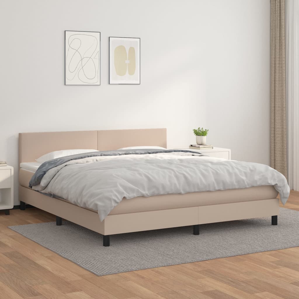 vidaXL Box spring postelja z vzmetnico kapučino 180x200cm umetno usnje