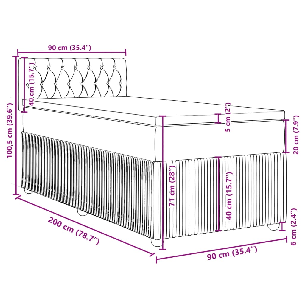 vidaXL Box spring postelja z vzmetnico svetlo siva 90x200 cm žamet