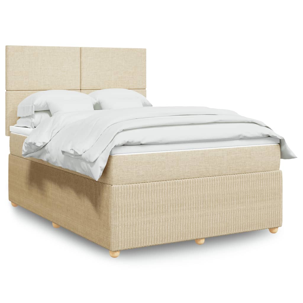 vidaXL Box spring postelja z vzmetnico krem 140x190 cm blago