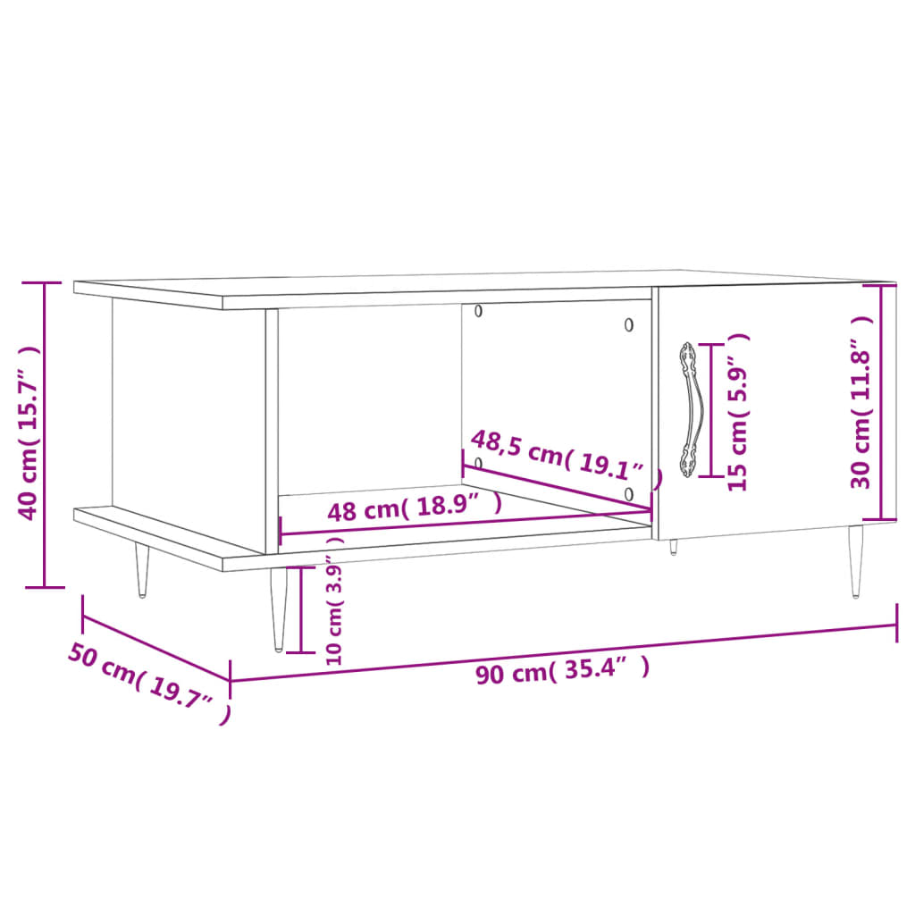 vidaXL Klubska mizica bela 90x50x40 inženirski les