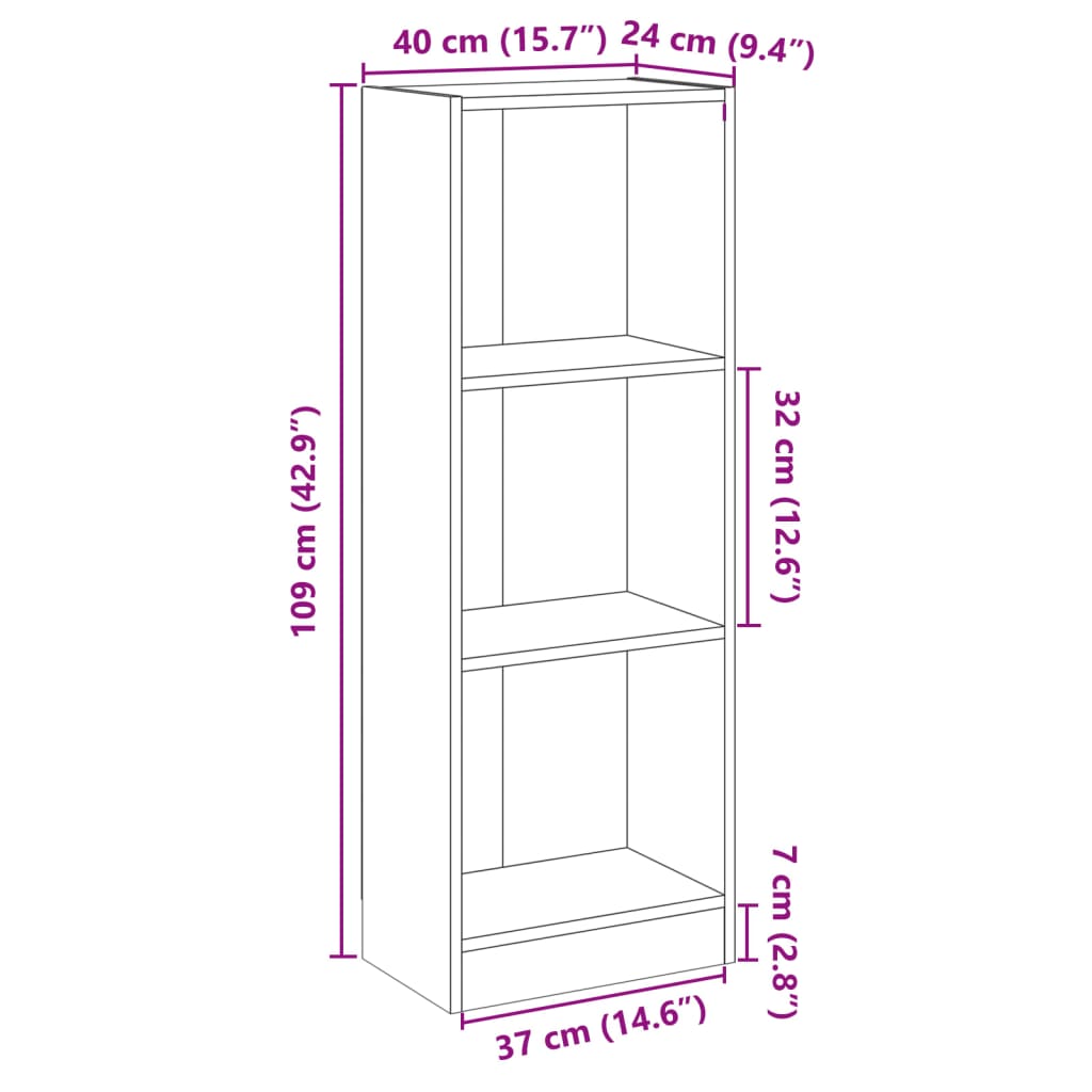 vidaXL Knjižna omara 3-nadstropna bela 40x24x109 cm