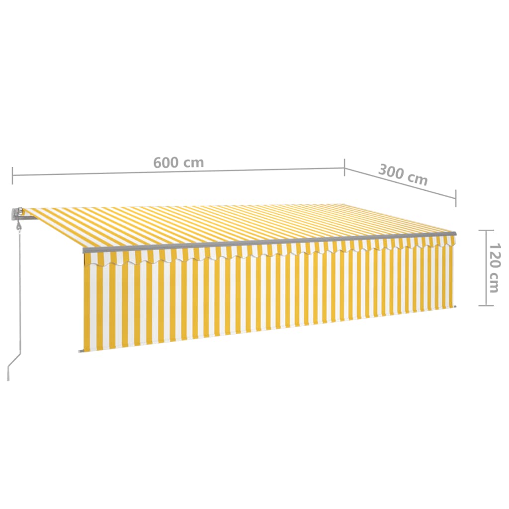 vidaXL Avtomatska tenda s senčilom LED + senzor 6x3 m rumena in bela