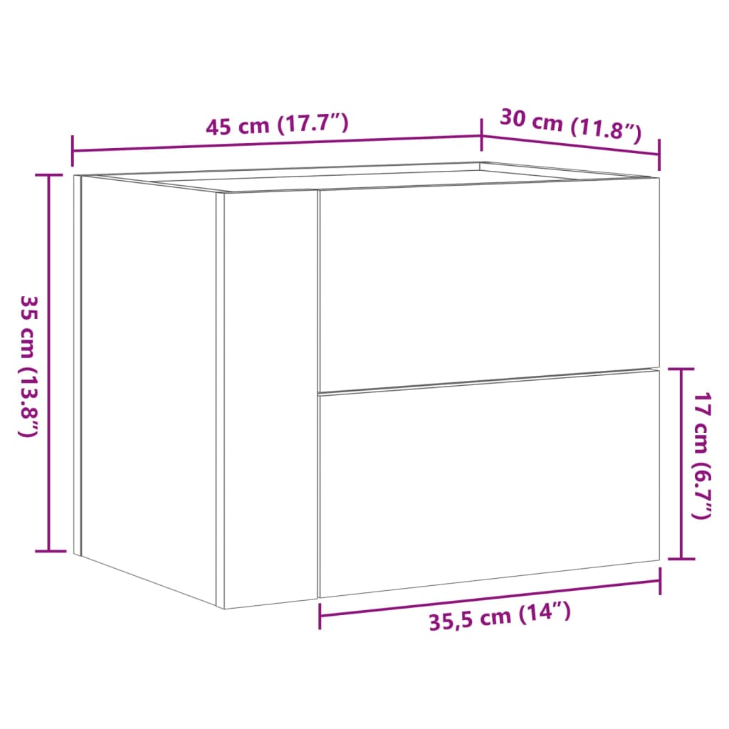 vidaXL Stenska nočna omarica 2 kosa Črna 45x30x35 cm