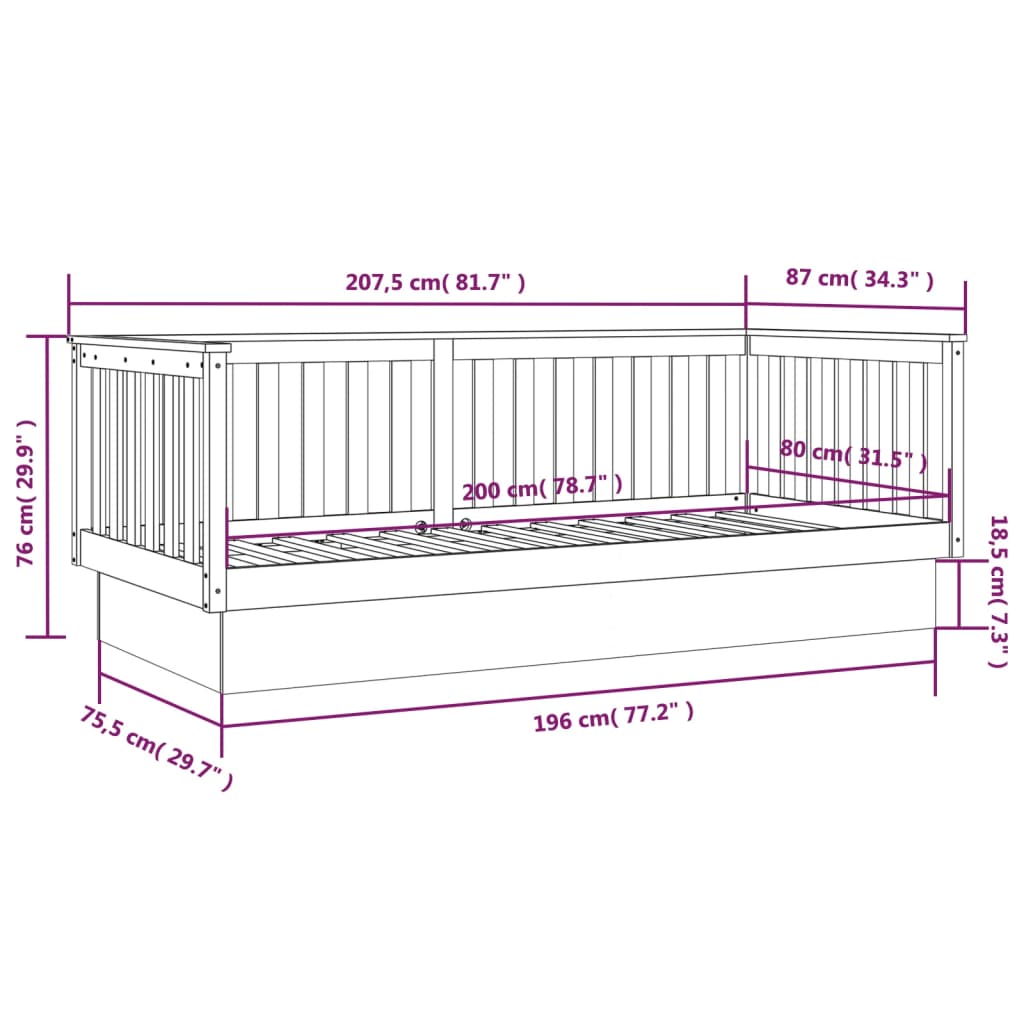 vidaXL Izvlečna postelja brez vzmetnice bela 80x200 cm trdna borovina