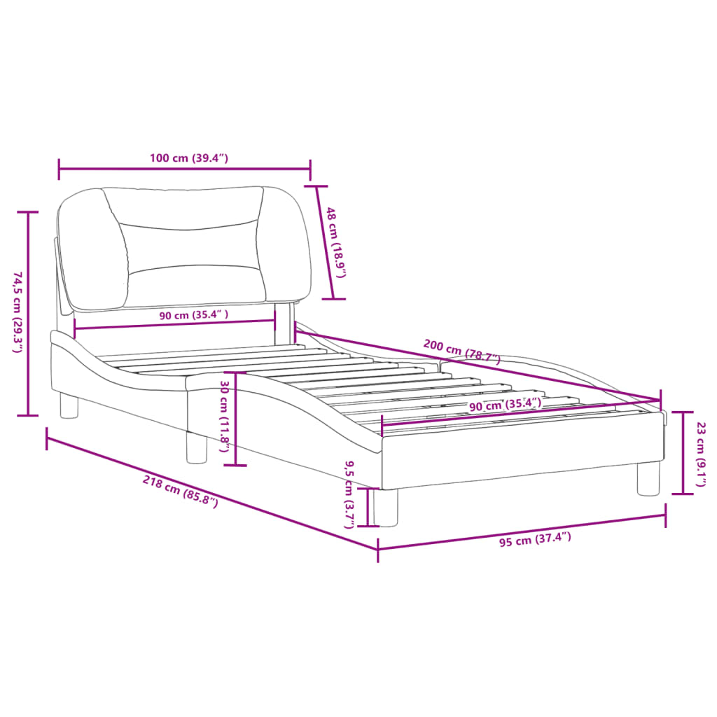 vidaXL Posteljni okvir z vzglavjem črn 90x200 cm blago