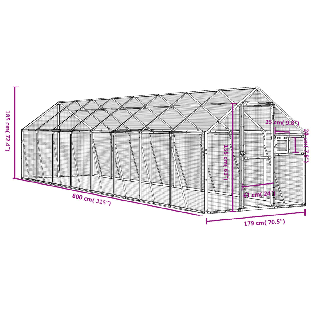 vidaXL Ptičnica antracitna 1,79x8x1,85 m aluminij