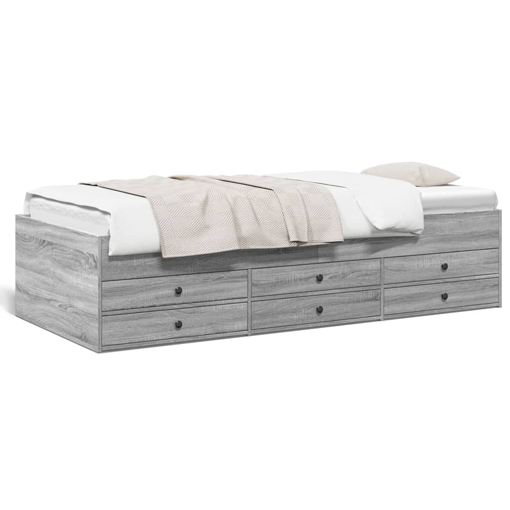 vidaXL Dnevna postelja s predali siva sonoma 90x200 cm inženirski les