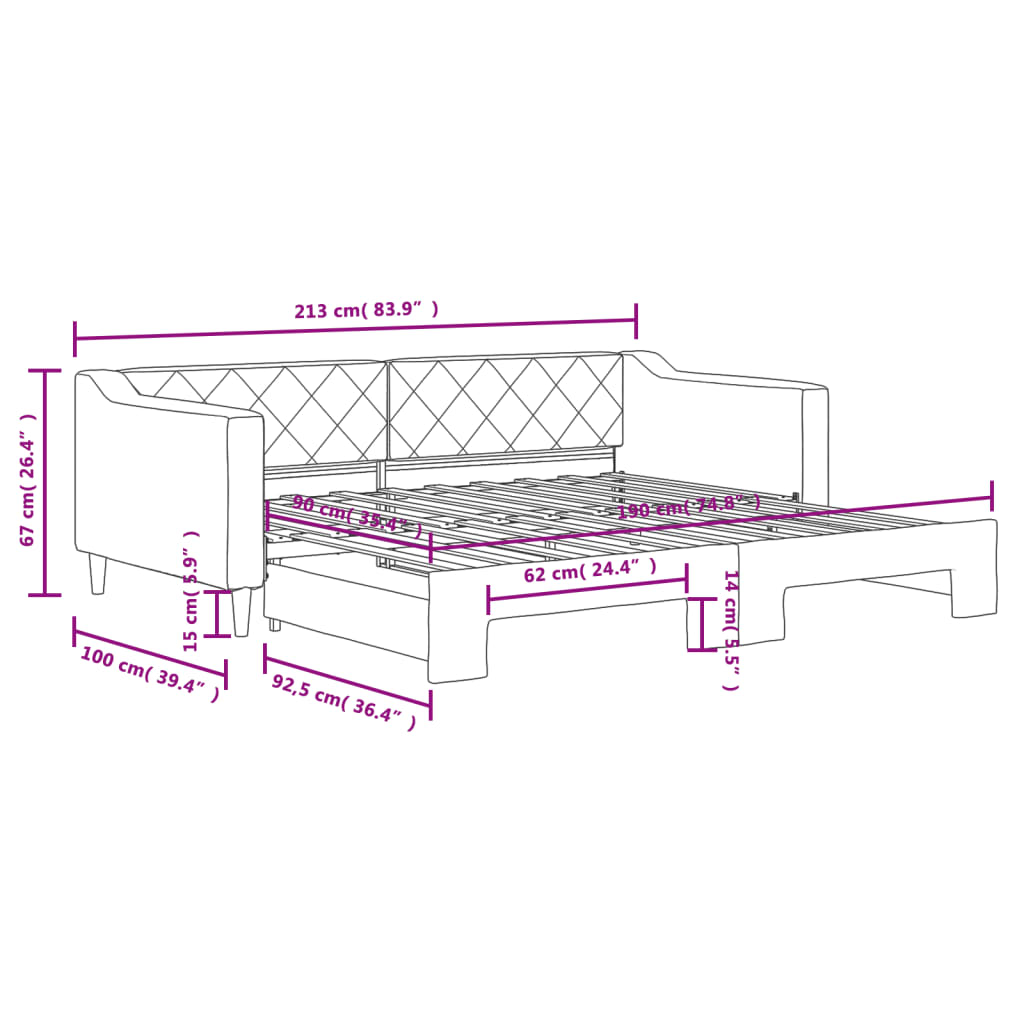 vidaXL Izvlečna dnevna postelja temno siva 90x190 cm blago