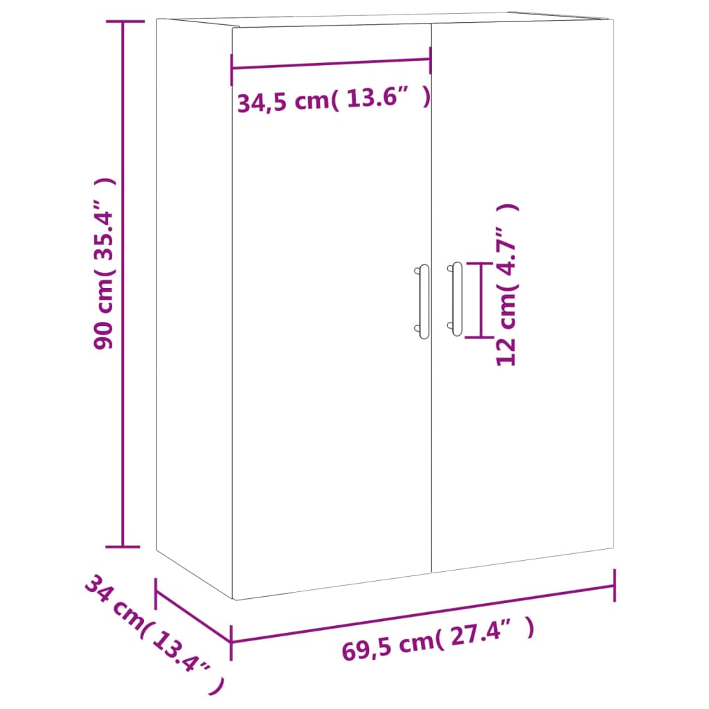 vidaXL Stenska omarica bela 69,5x34x90 cm